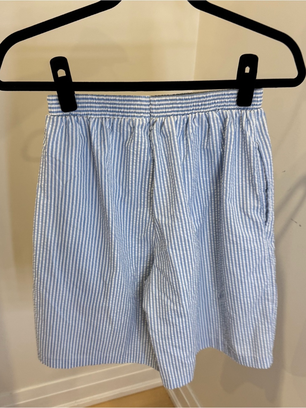Thrifted Blue & White Seersucker Stretch Shorts